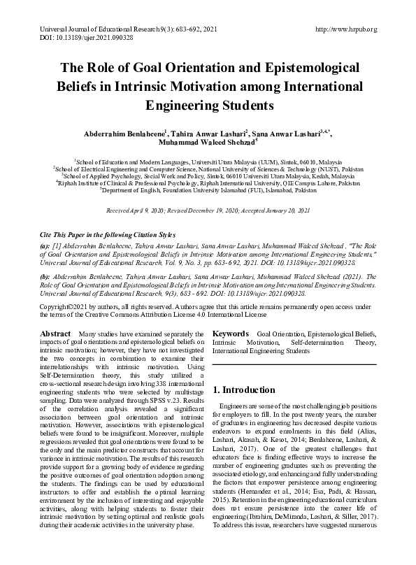 (PDF) The Role of Goal Orientation and Epistemological Beliefs in ...
