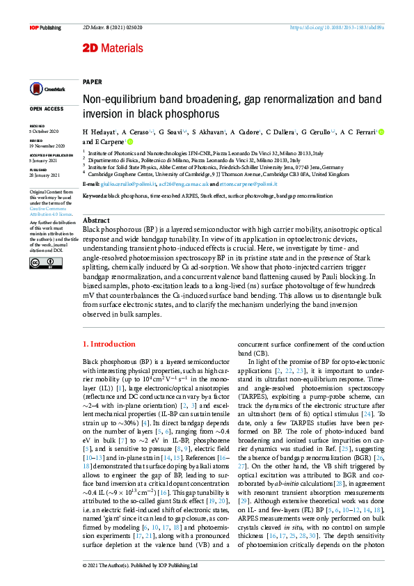 (PDF) Non-equilibrium band broadening, gap renormalization and band ...