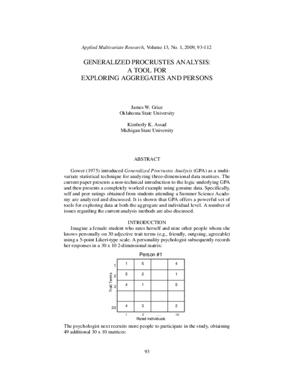 (PDF) Generalized Procrustes Analysis: A Tool for Exploring Aggregates ...