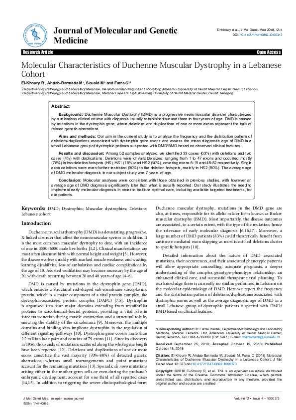 (PDF) Molecular Characteristics of Duchenne Muscular Dystrophy in a ...