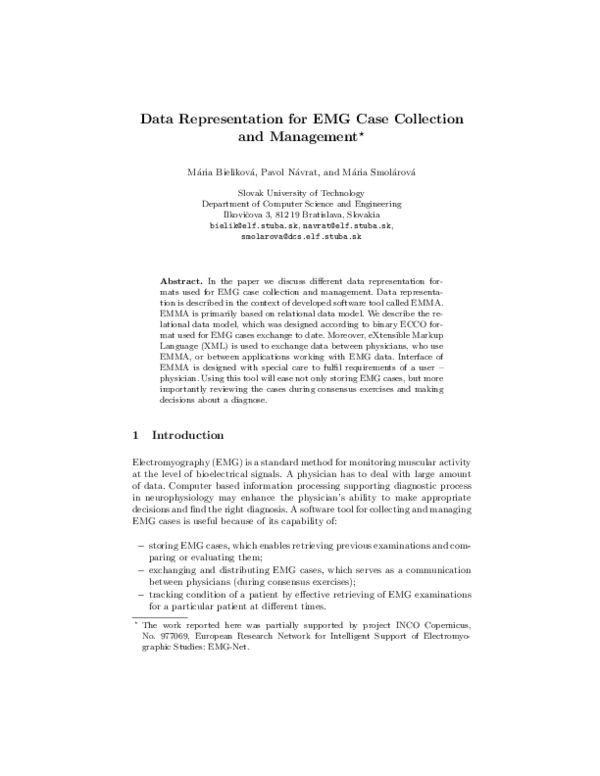 (PDF) Data Representation for EMG Case Collection and Management