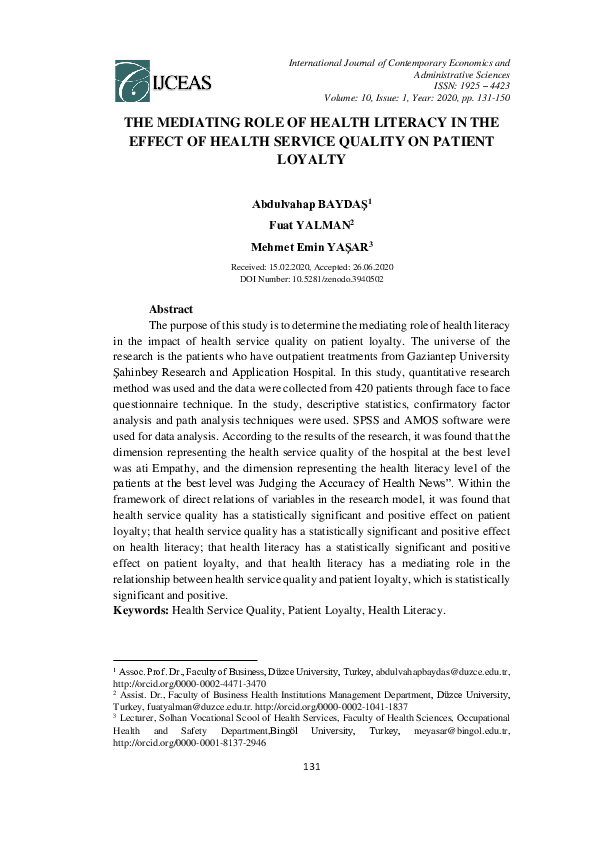 (PDF) The Mediating Role of Health Literacy in the Effect of Health ...