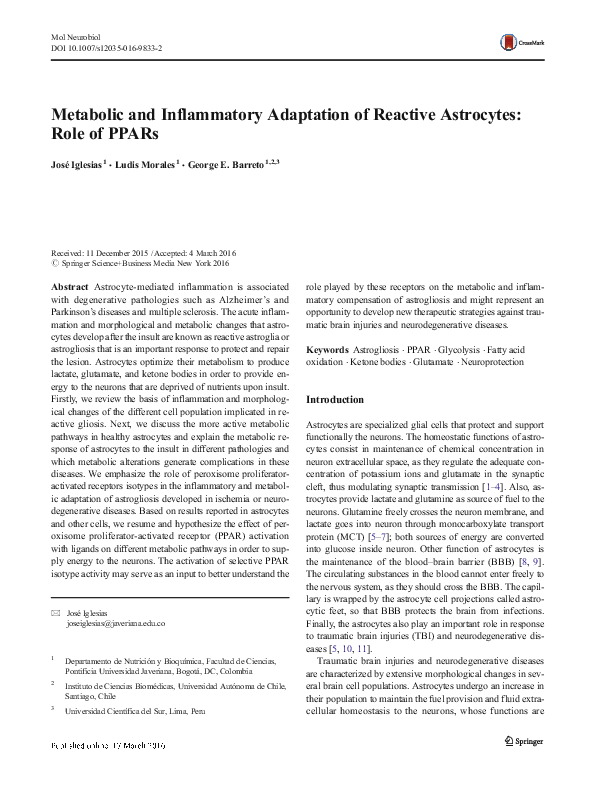 (PDF) Metabolic and Inflammatory Adaptation of Reactive Astrocytes ...