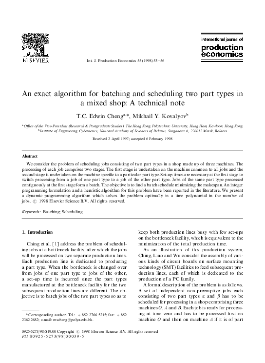 (PDF) An exact algorithm for batching and scheduling two part types in ...