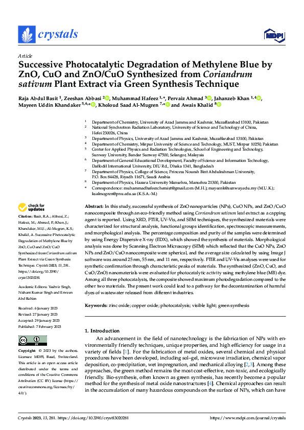 (PDF) Successive Photocatalytic Degradation of Methylene Blue by ZnO ...