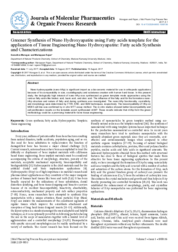 (PDF) Greener Synthesis of Nano Hydroxyapatite using Fatty acids ...