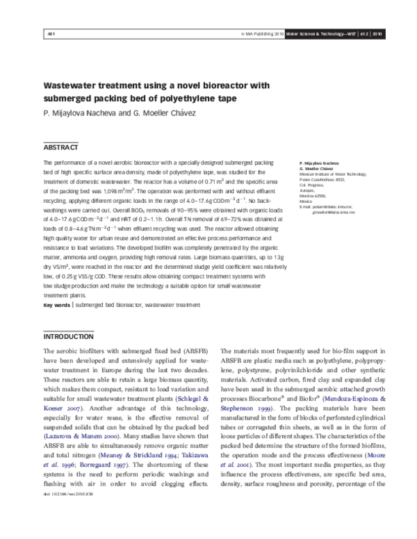 (PDF) Wastewater treatment using a novel bioreactor with submerged ...