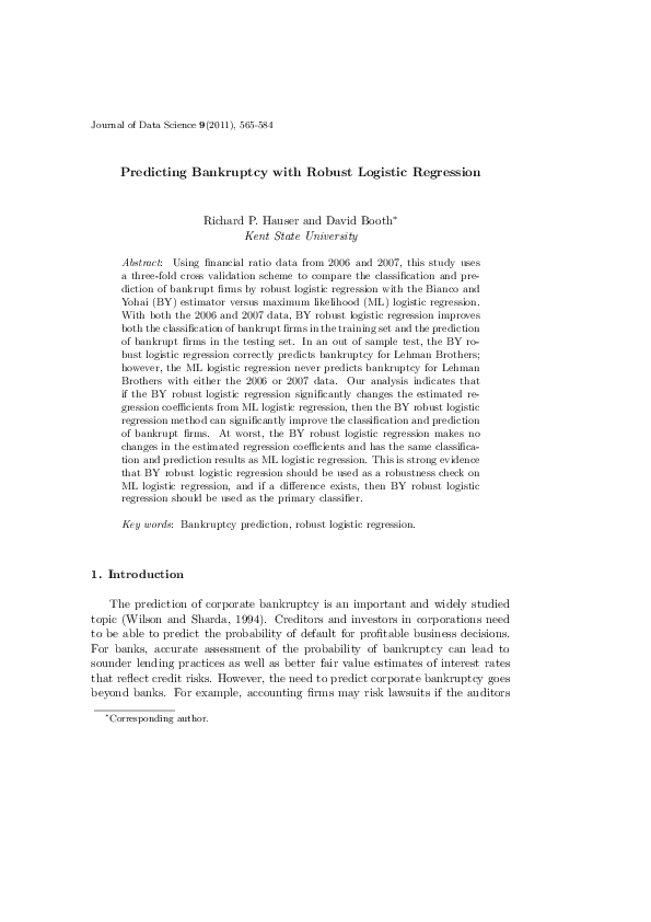 (PDF) Predicting Bankruptcy with Robust Logistic Regression