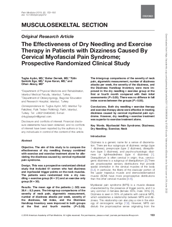 (PDF) The Effectiveness of Dry Needling and Exercise Therapy in ...