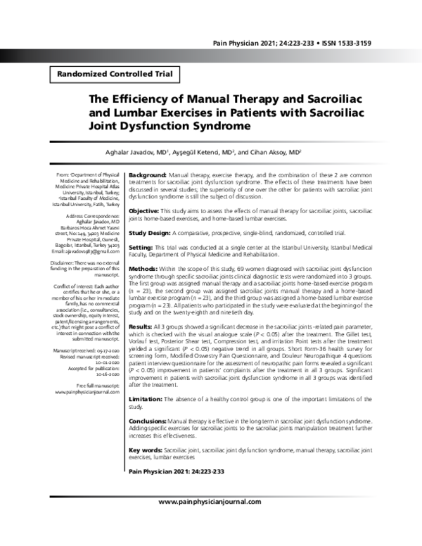 (PDF) The Efficiency of Manual Therapy and Sacroiliac and Lumbar