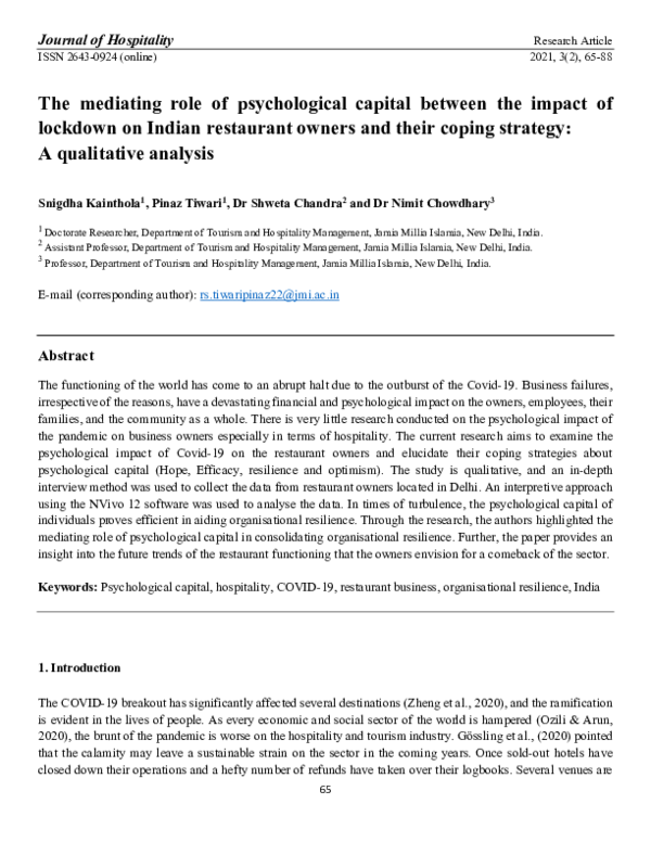 (PDF) The Mediating role of psychological capital between the impact of ...