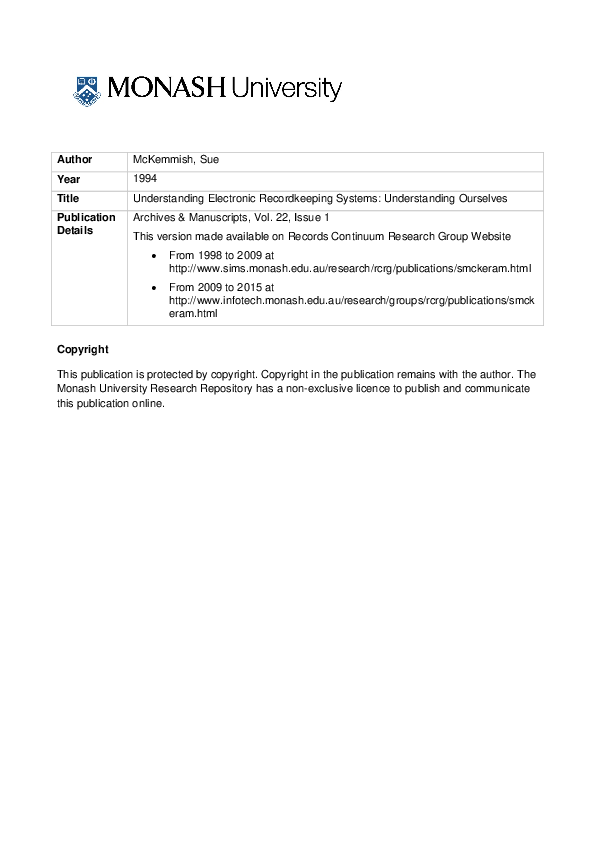 (PDF) Understanding electronic recordkeeping systems understanding