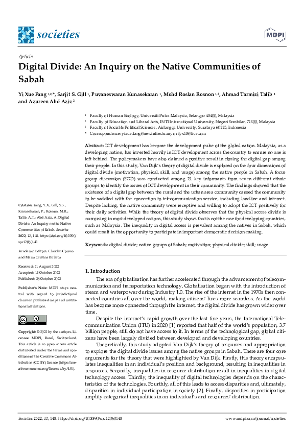 (PDF) Digital Divide: An Inquiry on the Native Communities of Sabah