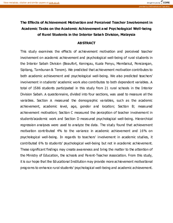 (PDF) The Effects of Achievement Motivation and Perceived Teacher ...
