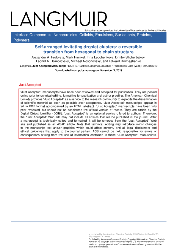 (PDF) Self-Arranged Levitating Droplet Clusters: A Reversible ...