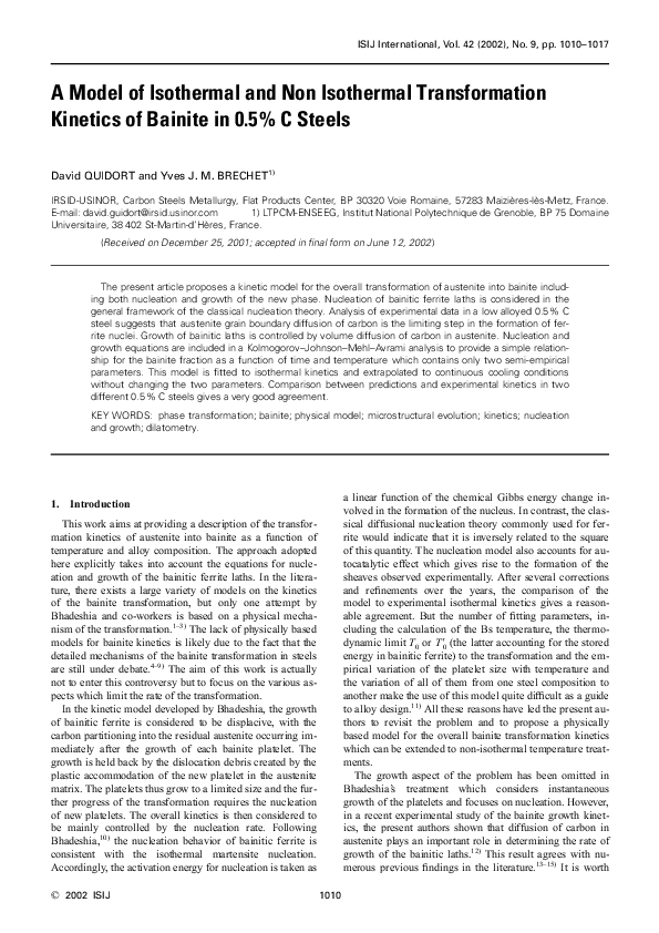 (PDF) A Model of Isothermal and Non Isothermal Transformation Kinetics ...