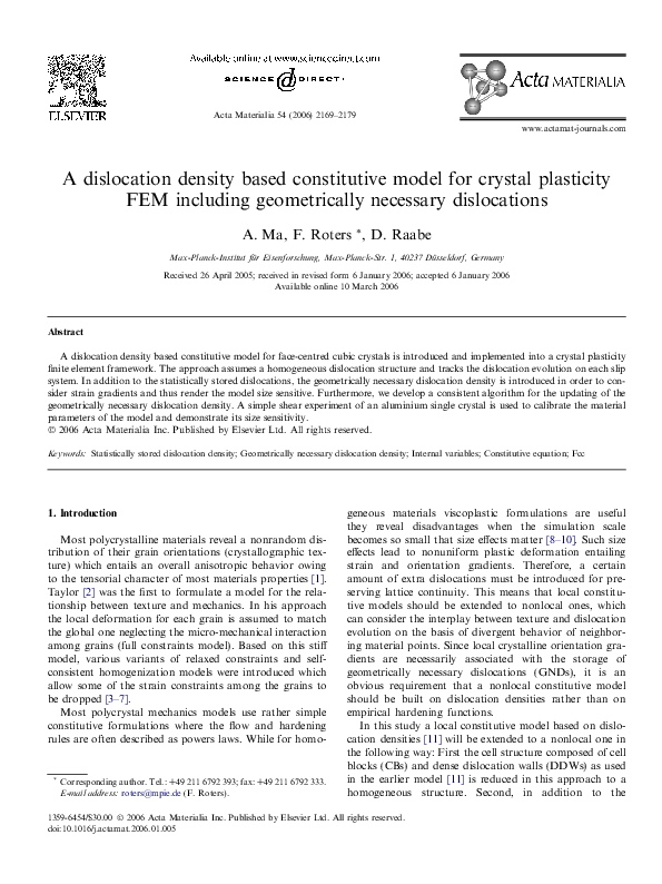 (PDF) A dislocation density based constitutive model for crystal ...