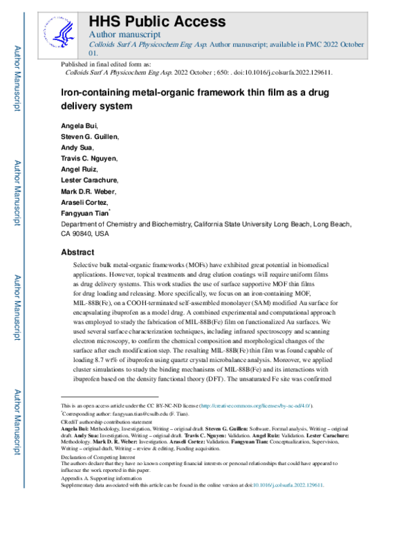 (PDF) Iron-containing metal-organic framework thin film as a drug ...