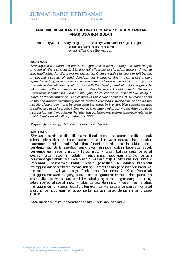 Pdf Analisis Kejadian Stunting Terhadap Perkembangan Anak Usia 6 24 Bulan