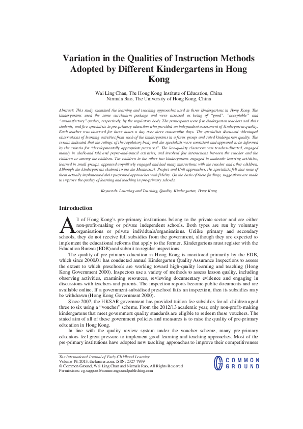 (PDF) Variation in the Qualities of Instruction Methods Adopted by ...