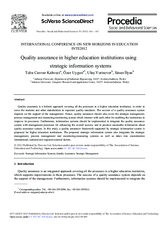 (PDF) Quality Assurance in Higher Education Institutions Using ...