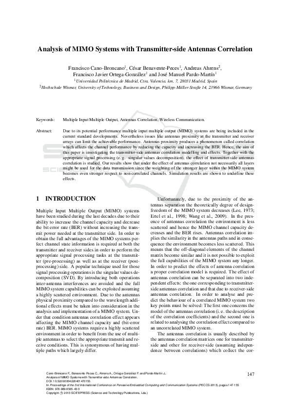 (PDF) Analysis of MIMO Systems with Transmitter-side Antennas Correlation
