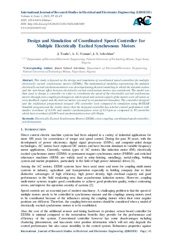 (PDF) Design and Simulation of Coordinated Speed Controller for ...