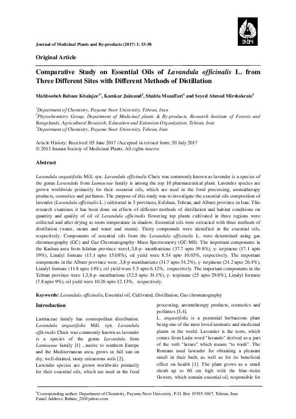 (PDF) Comparative Study on Essential Oils of Lavandula officinalis L ...