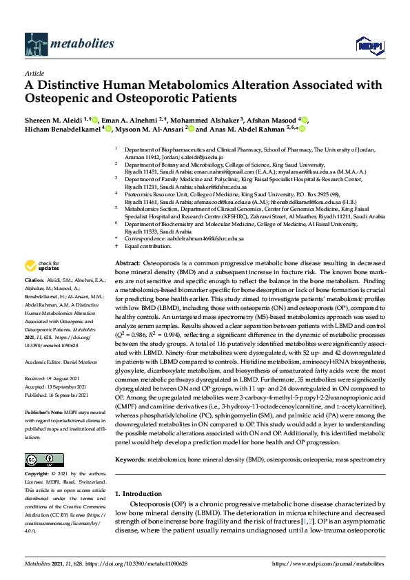 (PDF) A Distinctive Human Metabolomics Alteration Associated with ...