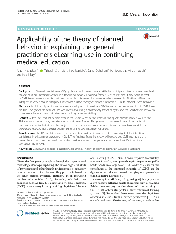 (PDF) Applicability of the theory of planned behavior in explaining the ...