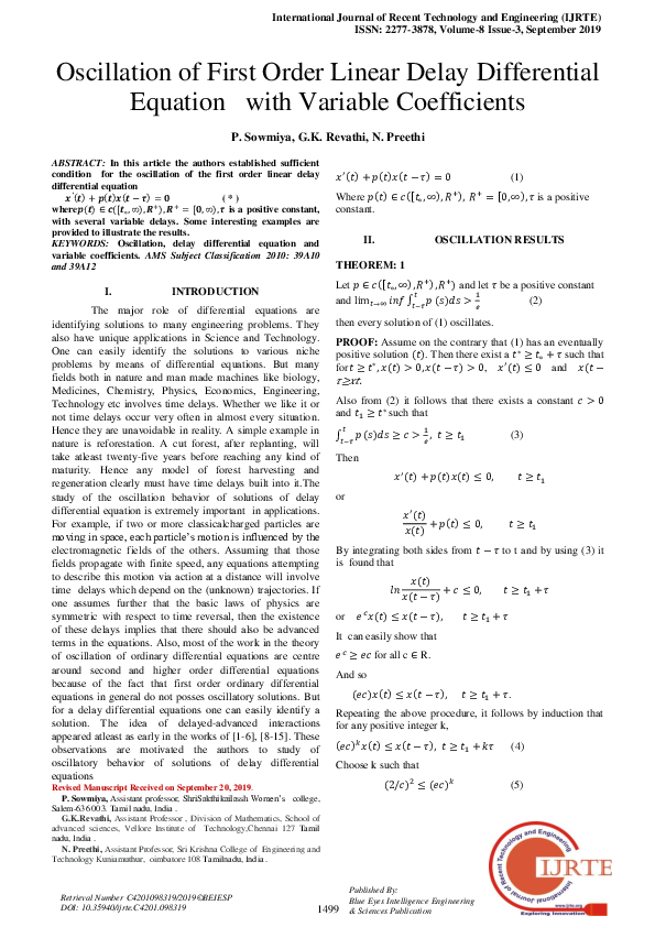 (PDF) Oscillation of First Order Linear Delay Differential Equation ...