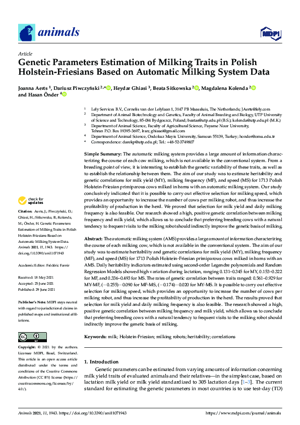 (PDF) Genetic Parameters Estimation of Milking Traits in Polish ...