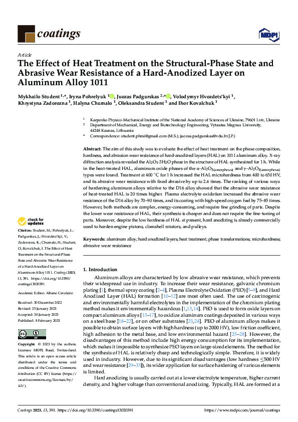 (PDF) The Effect of Heat Treatment on the Structural-Phase State and ...