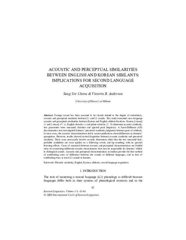 (PDF) Acoustic and Perceptual Similarities Between English and Korean ...