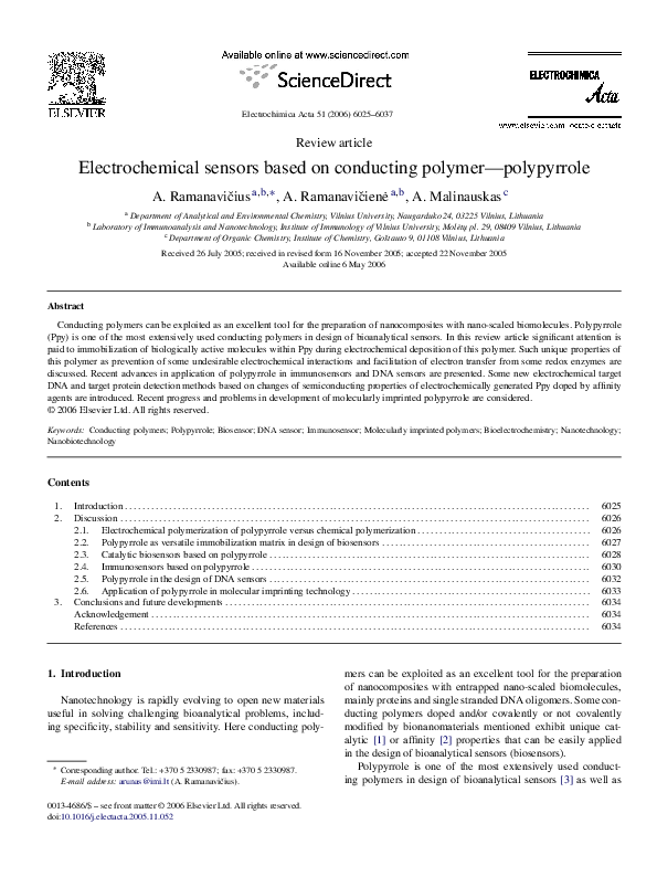 (PDF) Electrochemical Sensors Based on Conducting Polymers ...