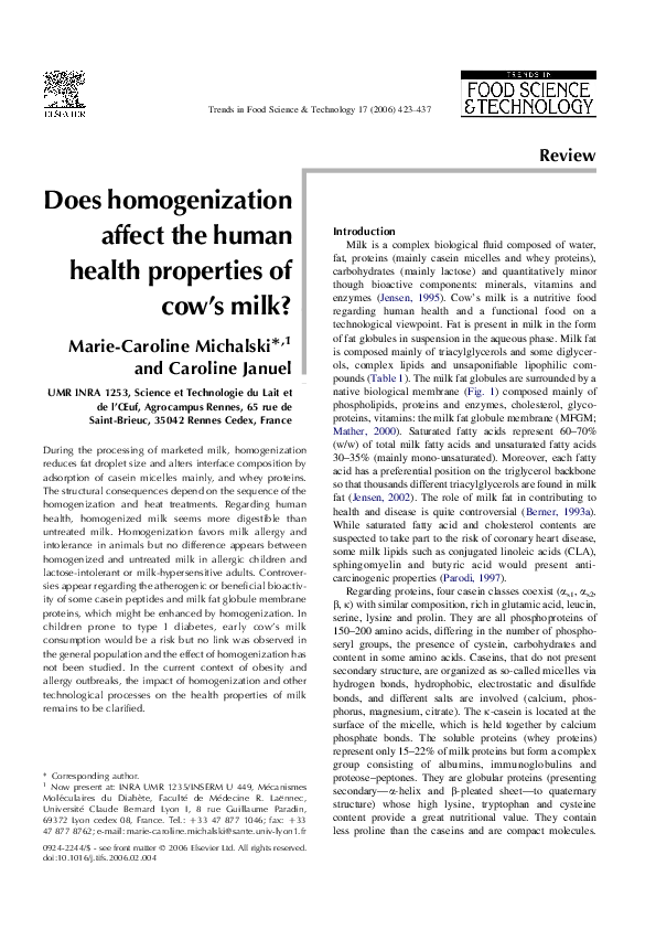 (PDF) Does homogenization affect the human health properties of cow's
