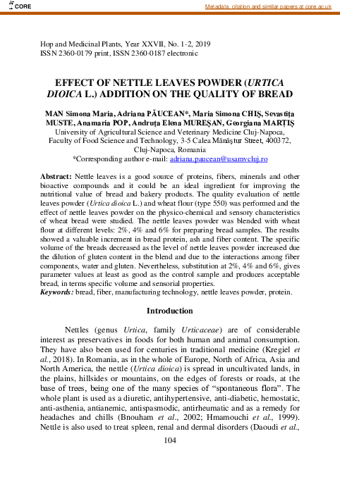 (PDF) Effect of nettle leaves powder (Urtica dioica L.) addition on the ...