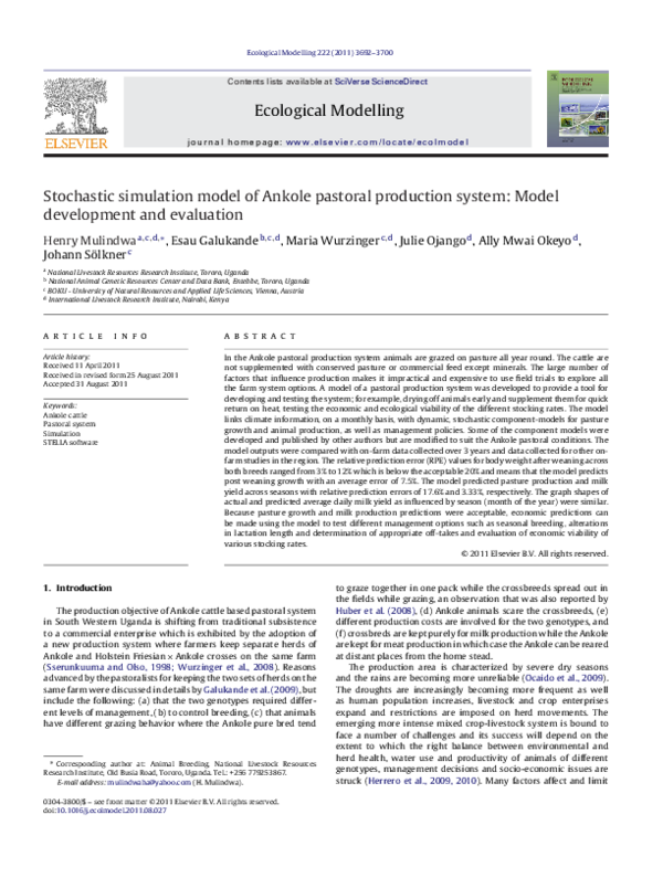  pdf stochastic simulation model of ankole pastoral production system