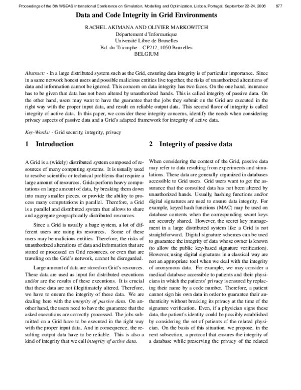 (PDF) Data and code integrity in Grid environments