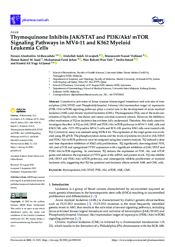 (PDF) Thymoquinone Inhibits JAK/STAT and PI3K/Akt/ mTOR Signaling ...