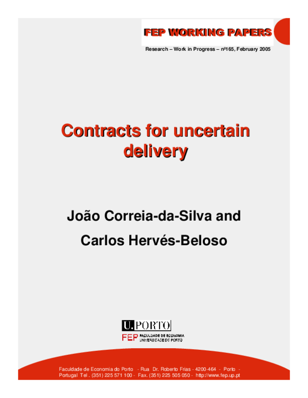 (PDF) Contracts for uncertain delivery (working paper)