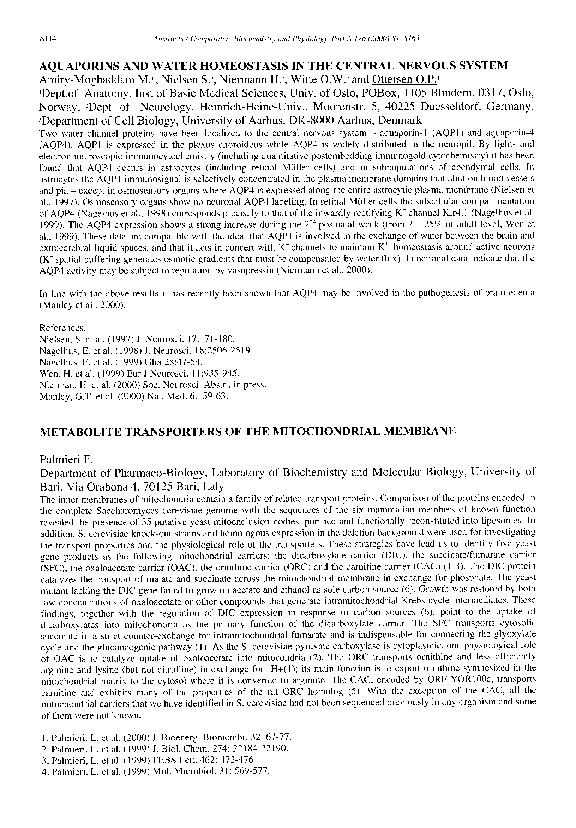 (PDF) Aquaporins and water homeostasis in the central nervous system