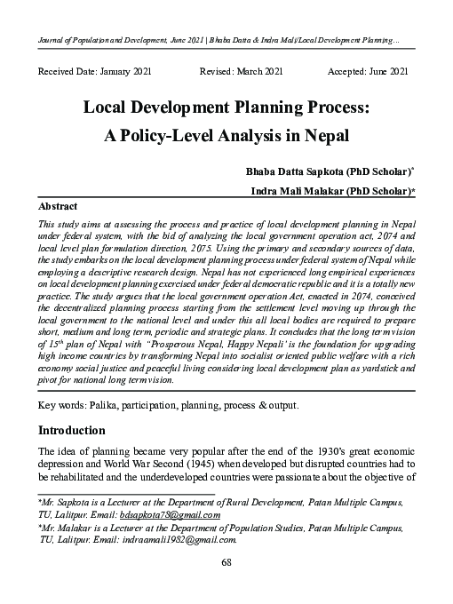 Development Planning Process In Nepal