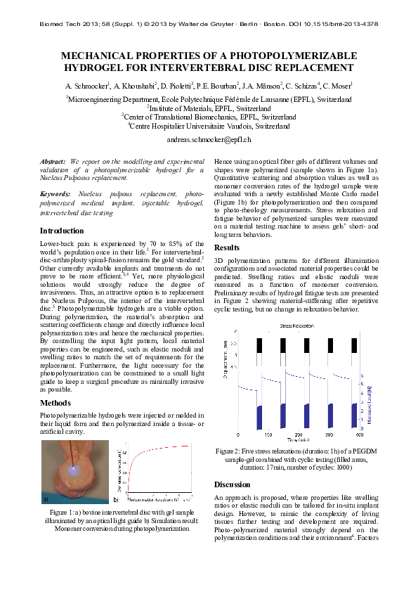 (PDF) Mechanical Properties of a Photopolymerizable Hydrogel for ...