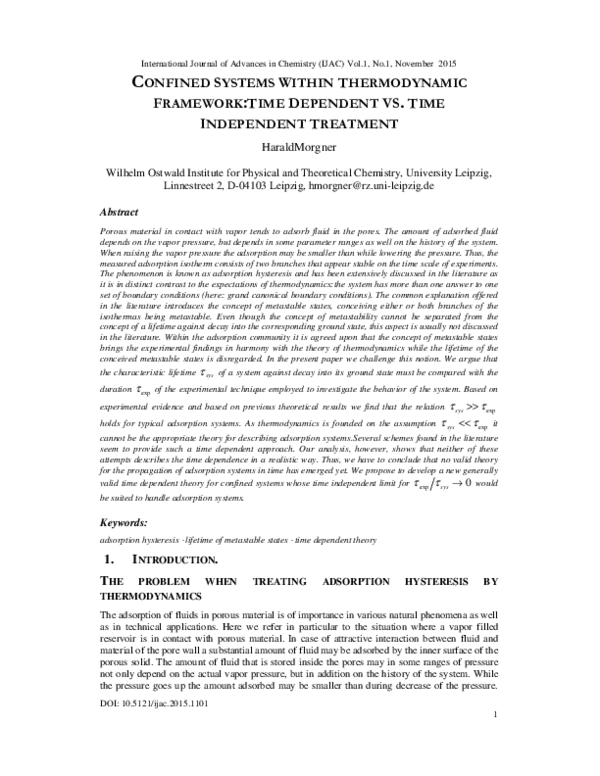 (PDF) Confined Systems Within Thermodynamic Framework:Time Dependent Vs ...