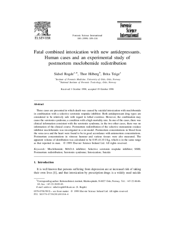 (PDF) Fatal combined intoxication with new antidepressants. Human cases ...