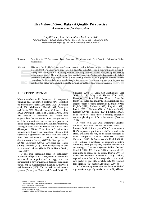 (PDF) The Value of Good Data - A Quality Perspective - A Framework for ...