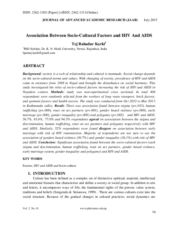 (PDF) Association Between Socio-Cultural Factors and HIV And AIDS