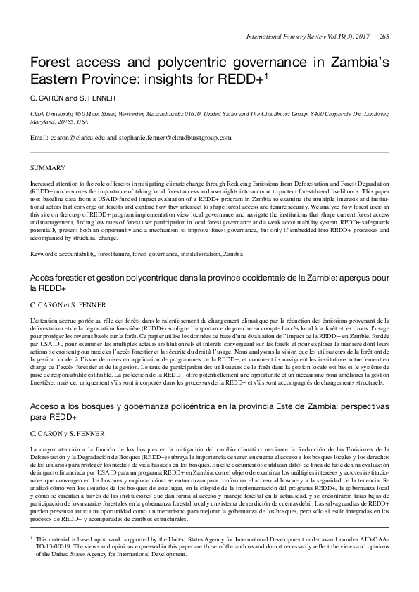 (PDF) Forest access and polycentric governance in Zambia's Eastern ...