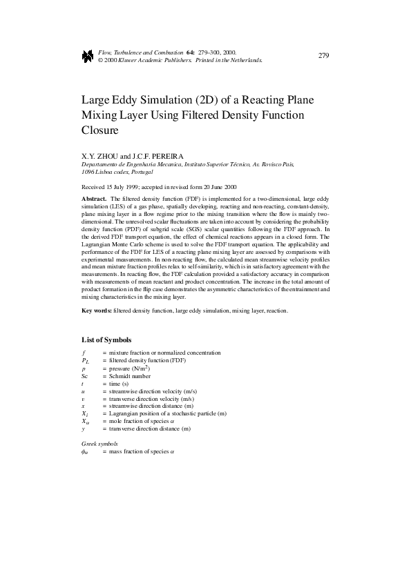 (PDF) Large eddy simulation (2D) of a reacting plane mixing layer using ...